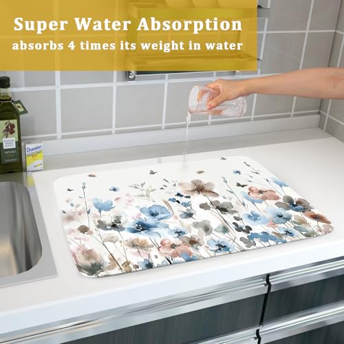 Watercolor Floral Dish Drying Mat