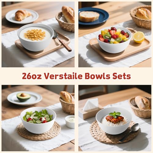 Wheat Straw Sets of 6 Alternative White Plastic Bowls Reusable 26oz