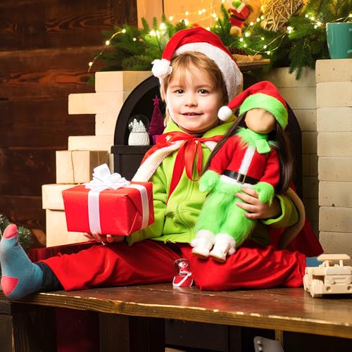 8 Pcs 18 Inch Christmas Doll Clothes and Accessories Lime Green Winter Outfits Set Sweaters Trousers Hats Shoes for 18 Inch Doll Gifts (8 Count)