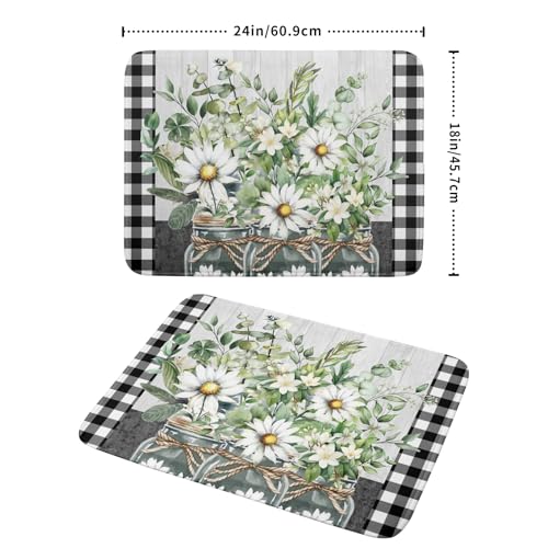 Daisy Floral Dish Drying Mat for Kitchen Counter Watercolor Flowers Absorbent Dishes Drainer Rack Mat 18x24 Inch Microfiber Dish Drying Pads Spring Kitchen Drying Dishes Pad Countertops
