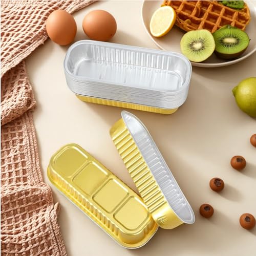 30 Pack Gold Mini Rectangular Aluminum Foil Loaf Pans with Lids 6.8oz (30 Count)