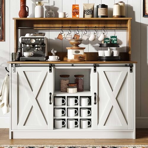 47" Farmhouse Coffee Bar Cabinet with Storage Hutch