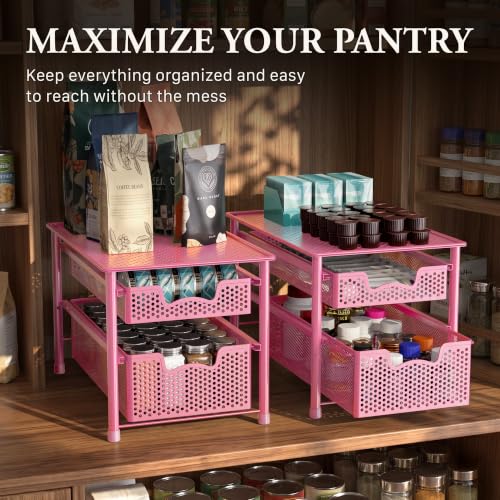 Stackable 2 Tier Sliding Basket Organizer Drawer