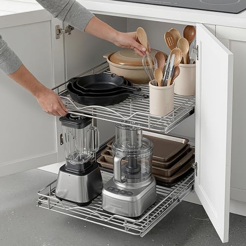 2-Tier Pull-Out Cabinet Organizer for Kitchen, 20" W x 21”D x 16.5" H