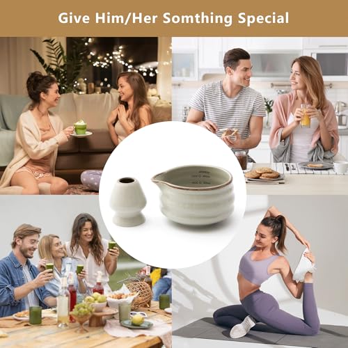 Ceramic Matcha Bowl with Bamboo Whisk Holder