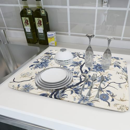 Chinoiserie Trees Dish Drying Mat for Kitchen Counter