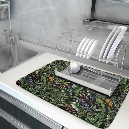 Black Sage Green Plant Dish Drying Mat for Kitchen Counter