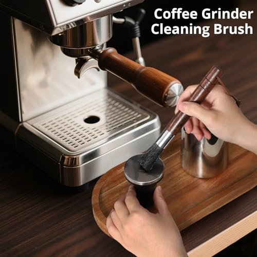 2 Pack Coffee Grinder Cleaning Brush with Natural Walnut Wood Handle and Black Boar Bristle (2 Count)