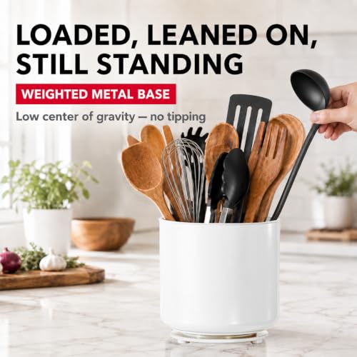 Jumbo XL Rotating White Plastic Utensil Holder Caddy with Sturdy No