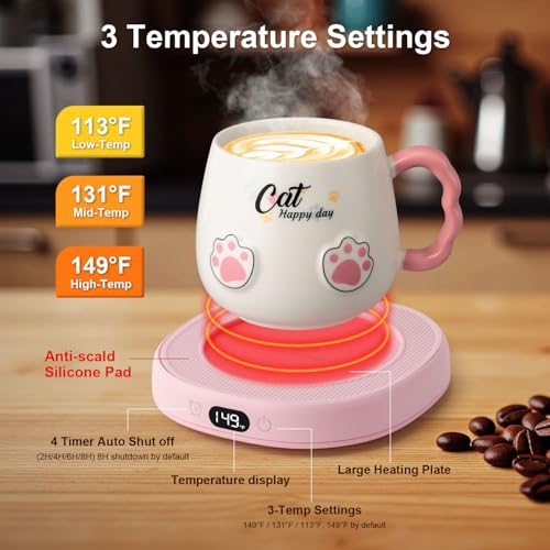 Smart Coffee Mug Warmer & Cute Cat Mug Set