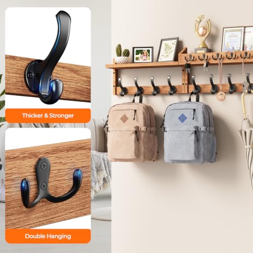 35" Coat Rack Wall Mount with Shelf & 13 Hooks