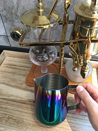 Milk Frothing Pitcher 32oz Stainless Steel Cup Double Measurement Scale Perfect for Latte Art Frother SUS304 Steaming 900ML Rainbow