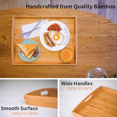 Bamboo Serving Tray with Handles 16.8 x 12.5 inch