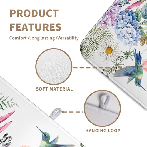Spring Floral Birds Dish Drying Mat Summer Butterfly Flowers Kitchen Dish Drying Pad Daisy Absorbent Dish Dryer Mat for Kitchen Countertops Microfiber Dishes Drainer Pad