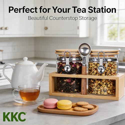 KKC Glass Tea Canister with Bamboo Lids & Spoon