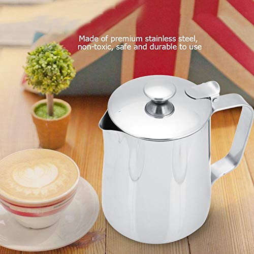 Stainless Steel Coffee Cup Mug Milk Frothing Pitcher Jug with Lid for Latte Coffee Art for Office Kitchen with handle