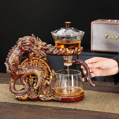 Glass Teapot Set with Infuser Semi Automatic Dragon Tea Set with 6 Small Cups