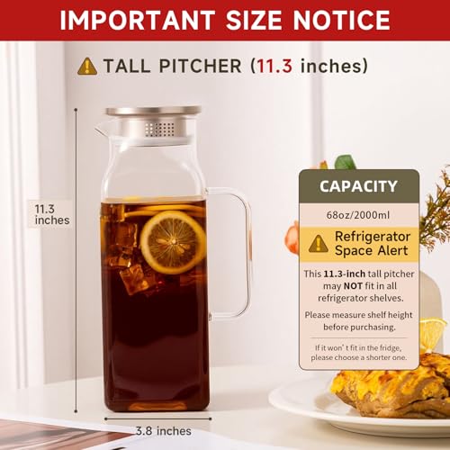 Glass Pitcher with Lid and Spout (2 Count)