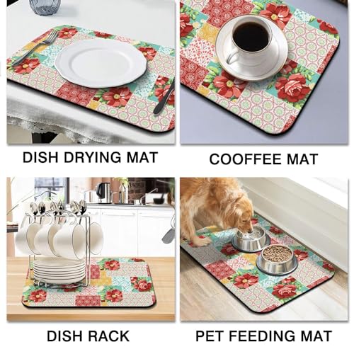 Dish Drying Mat for Kitchen Counter 20x12in Washable Quick Dish Drying Pad Rubber Backed Absorbent Draining Mat Fit Kitchen Counter