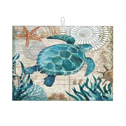 Ocean Sea Turtle Dish Drying Mat for Kitchen Counter 18x24 in