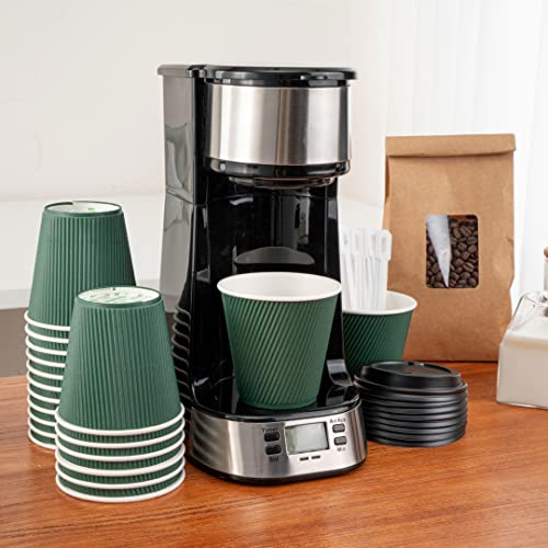 Ripple Wall Coffee Cups 25 Count 8 Ounce Insulated Forest Green Paper Cups
