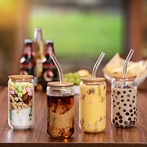 2 Pack Glass Cups with Bamboo Lids and Straws 16 oz (2 Count)