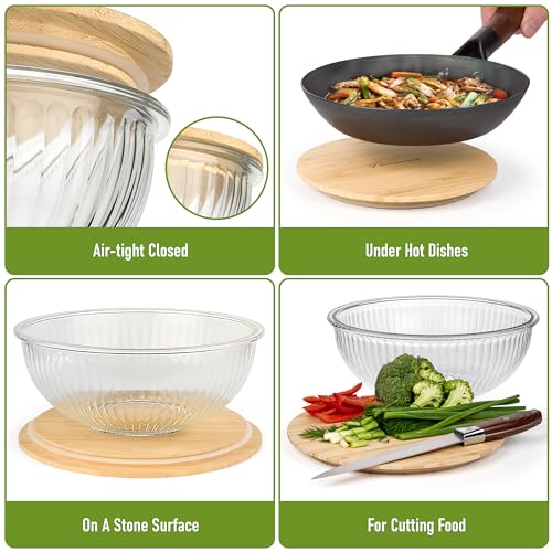 Stackable Glass Mixing Bowls with Bamboo Lids Set of 5