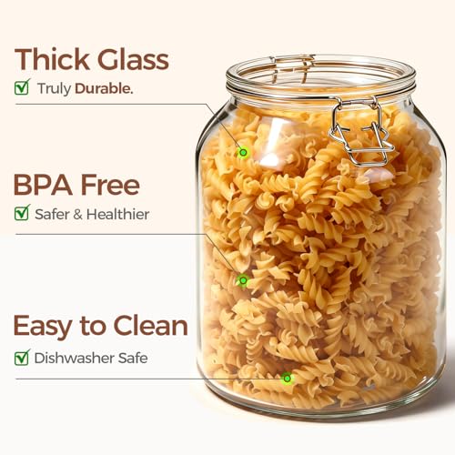 Glass Pantry Jars with Airtight Lids 0.7 Gal 2 Pack Wide Mouth Flour (2 Count)