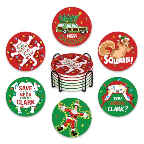 Christmas Vacation Drink Coasters with Holder Set of 6 (6 Count)