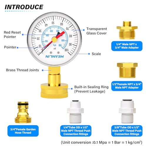 0~100Psi 3 4" Female Water Pressure Kit Plus 5 adapters