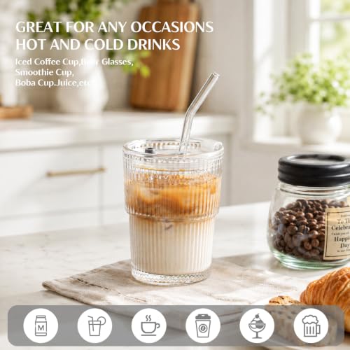 13oz Glass Tumbler with Lid and Straw 4 Pack