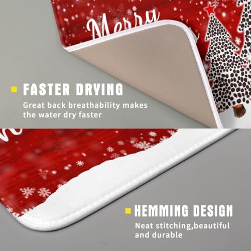 Merry Christmas Tree Red Dish Drying Mat for Kitchen Counter