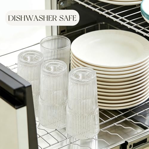 20oz Ribbed glass cups with lids and straws
