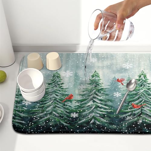 Welcome Winter Pines Tree Dish Drying Mat