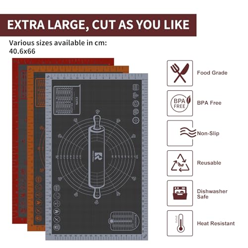 Silicone Pastry Mat Extra Large with Measurements 26''x16'' for Reusable