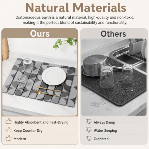 Large Stone Dish Drying Mat for Kitchen Counter (2 Count)