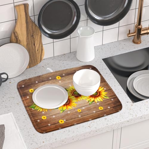 Summer Sunflower Bee Dish Drying Mat for Kitchen Counter
