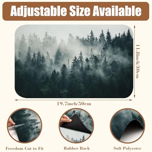 Foggy Forest Coffee Mat Absorbent Dish Drying Mat for Kitchen Counter Hide Stain Rubber Backed Coffee Bar Accessories Fit Under Espresso Machine Dish Drainer