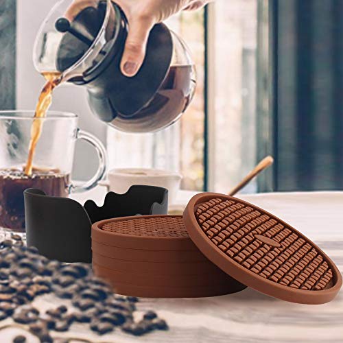 Silicone Coasters [6 Pack] Thickened Drink Coasters with Holder (6 Count)