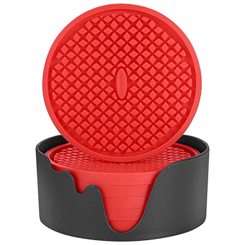 Silicone Coasters [6 Pack] Thickened Drink Coasters with Holder (6 Count)