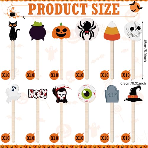 120 Pcs Halloween Coffee Stirrers Wooden Stir Sticks
