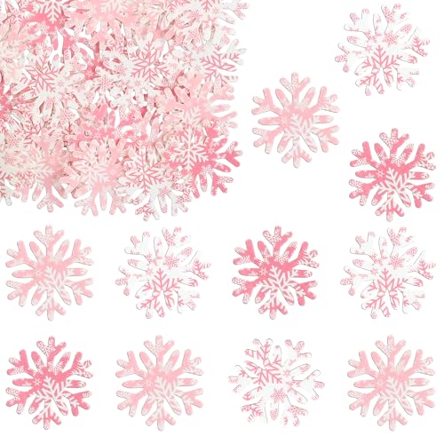 50Pcs Edible Snowflake Cupcake Cake Toppers Wafer Paper Snowflake Cake Decorations for Christmas Winter Frozen Theme Party Supply Decoration Multi Pink (60 Count)