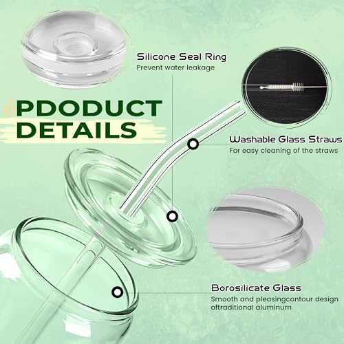 2pcs Glass Cups with Acrylic Lids and Straws 20 oz Drinking Glasses (2 Count)