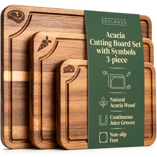 Acacia Wood Cutting Boards for Kitchen Set of 3 (3 Count)