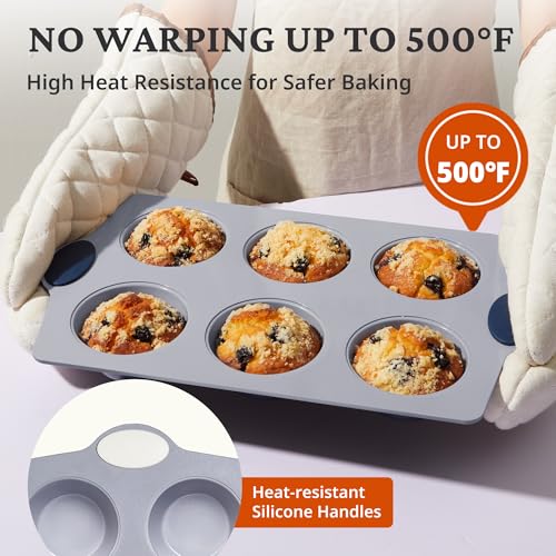 2-Pack 6-Cup Non Toxic Nonstick Ceramic Jumbo Muffin Pan & Cupcake Tin, PFOA & PFOA Free, Heavy Duty Rust-Resistant Aluminized Steel, Oven Safe, Cream White