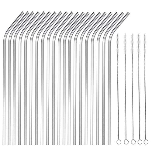 25 Piece Set Stainless Steel Straws Long 8.5 Inch Drinking Metal Straws Reusable Drinking Straws for 20 OZ