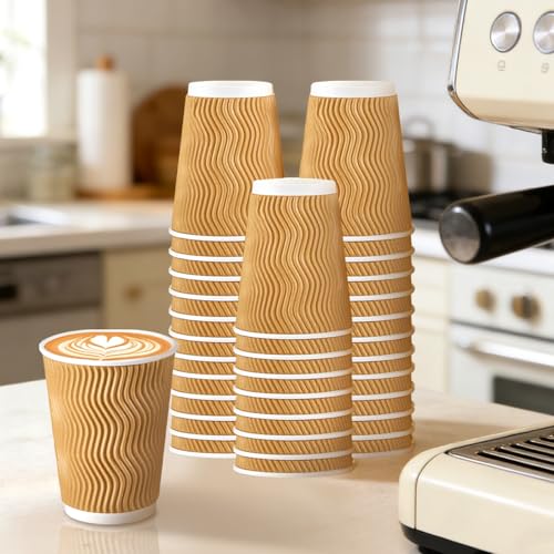 500 Pack 12oz Insulated Disposable Paper Coffee Cups Champagne (500 Count)