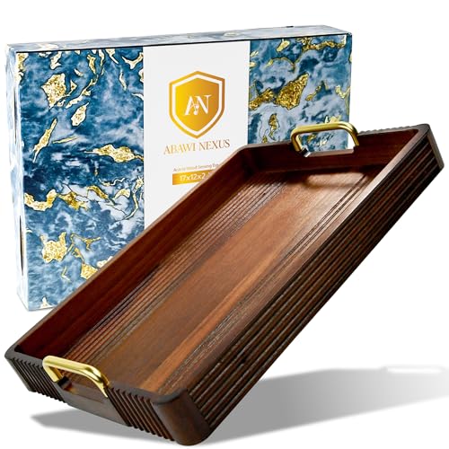 Acacia Wood Serving Tray with Metal Handle