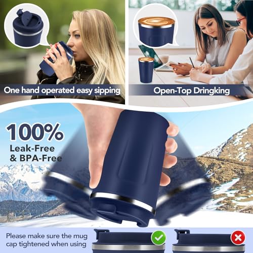 12 oz Double Wall Insulated Vacuum Travel Coffee Mug with Flip Lid Bulk 4 Pack (4 Count)