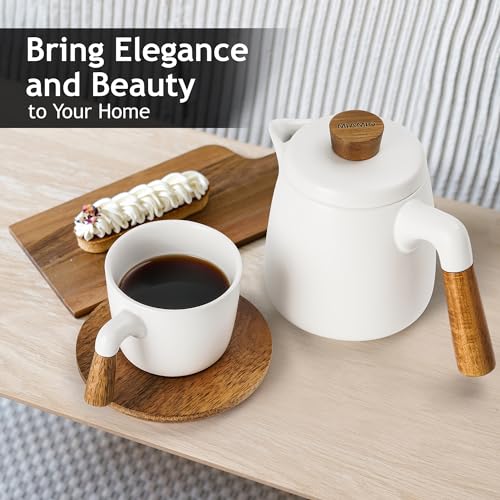 34 Oz Ceramic Tea Pot Set with Infuser and Cups
